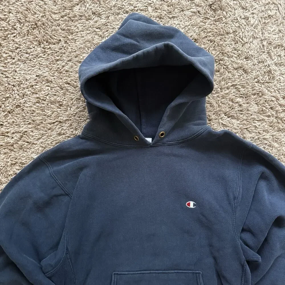 Vintage 90’s Champion Reverse Weave Navy Blue Sweatshirt Hoodie USA Size Medium